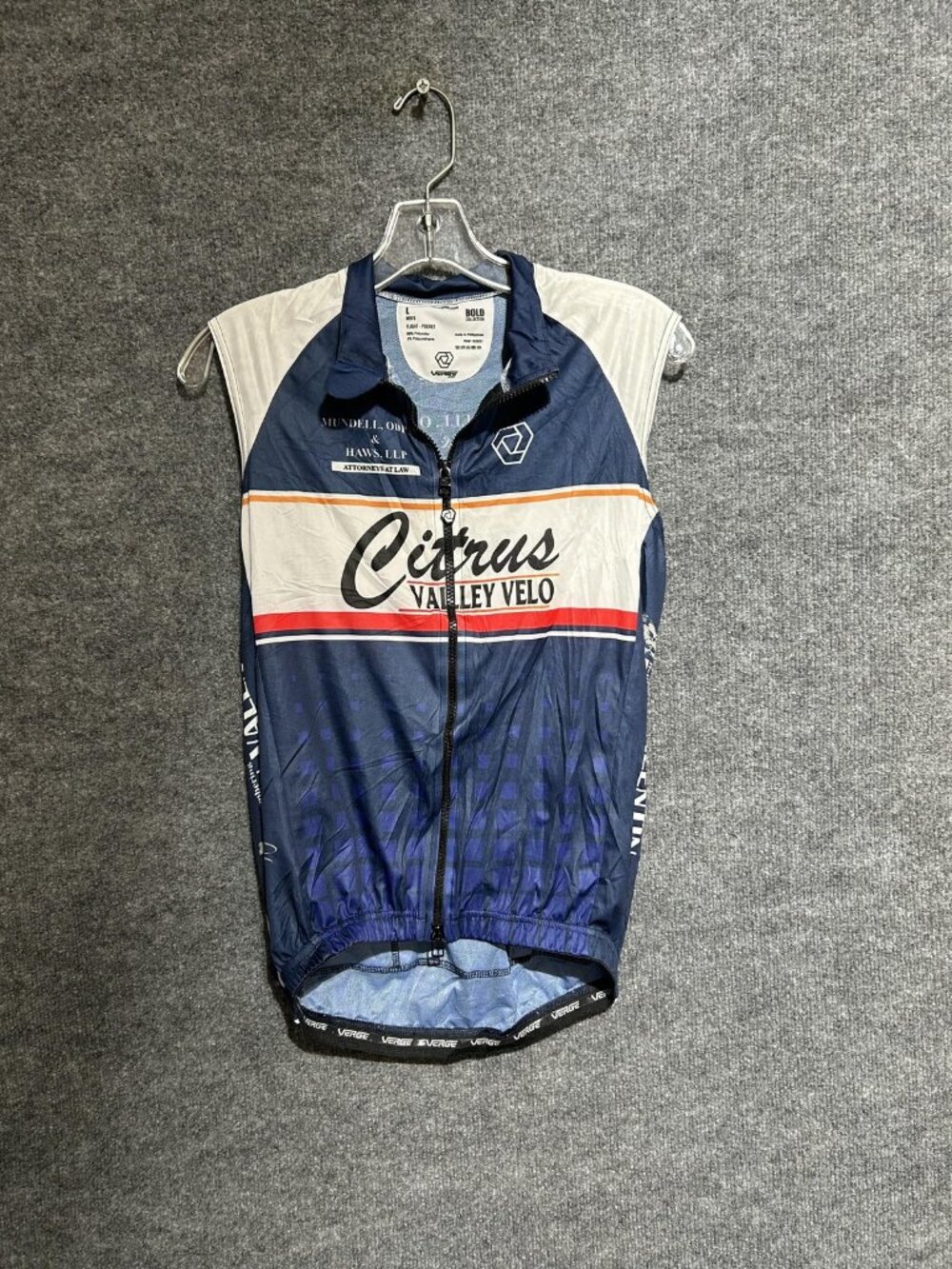 Verge Sport Citrus Valley Velo Cycling Jersey Mens Large Blue Full Zip Tank Bike